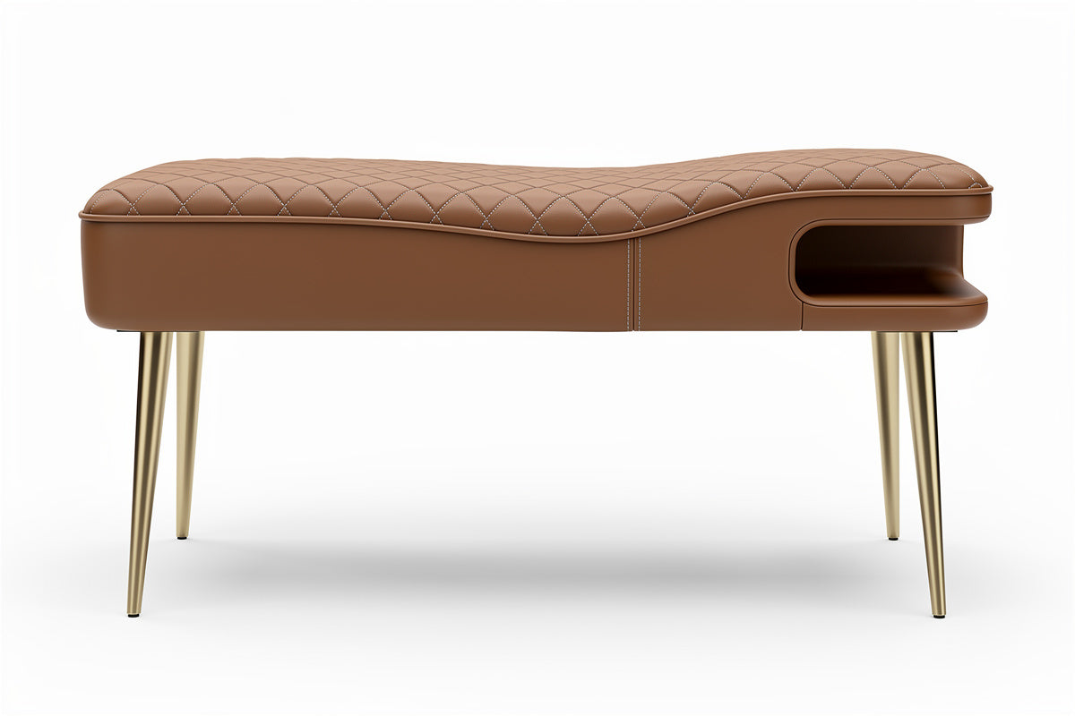**Elegancka ławka tapicerowana z półką - skórzany mebel o nowoczesnym designie**
